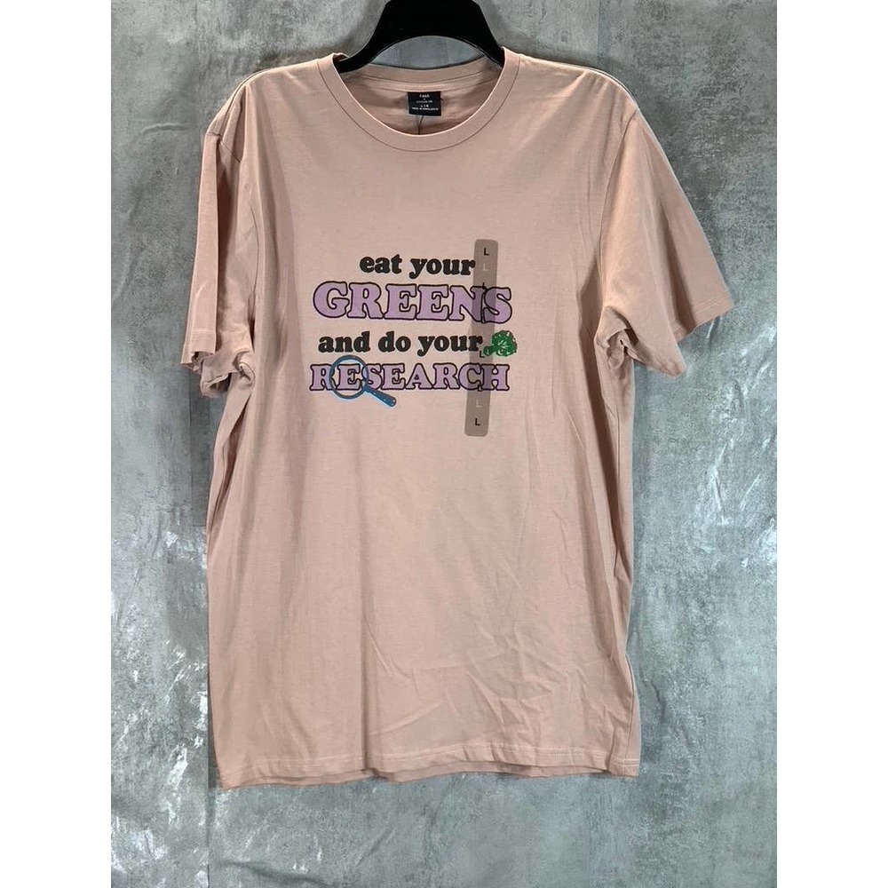 Cotton:On Men's Dirty Pink Eat Your Greens Tbar Art Short-Sleeve T-Shirt SZ L